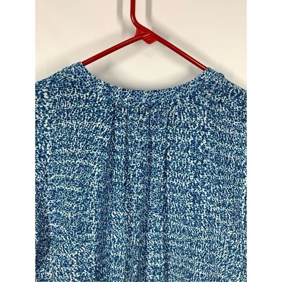 Vince Women's Spotted V-Neck Short Sleeve Pleated Midi Shift Dress Blue Medium - Picture 5 of 8